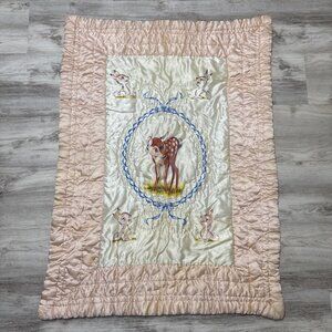 Disney Bambi Crib Comforter Satin Baby Blanket Quilted Coverlet Thumper Vintage